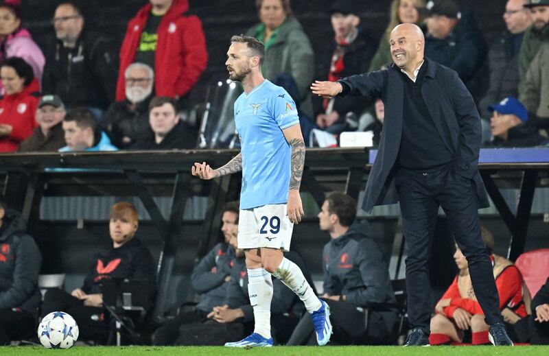 Feyenoord's Dutch head coach Arne Slot reacts during the UEFA Champions League Group E football match between Feyenoord and Lazio. Photograph: John Thys/AFP via Getty