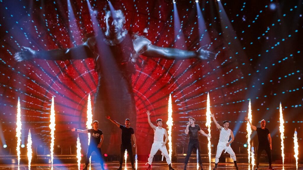 Israel’s IMRI performs with the song “I Feel Alive” during a dress rehearsal on Friday for the Eurovision final at the International Exhibition Centre in Kiev. Photograph: Gleb Garanich/Reuters