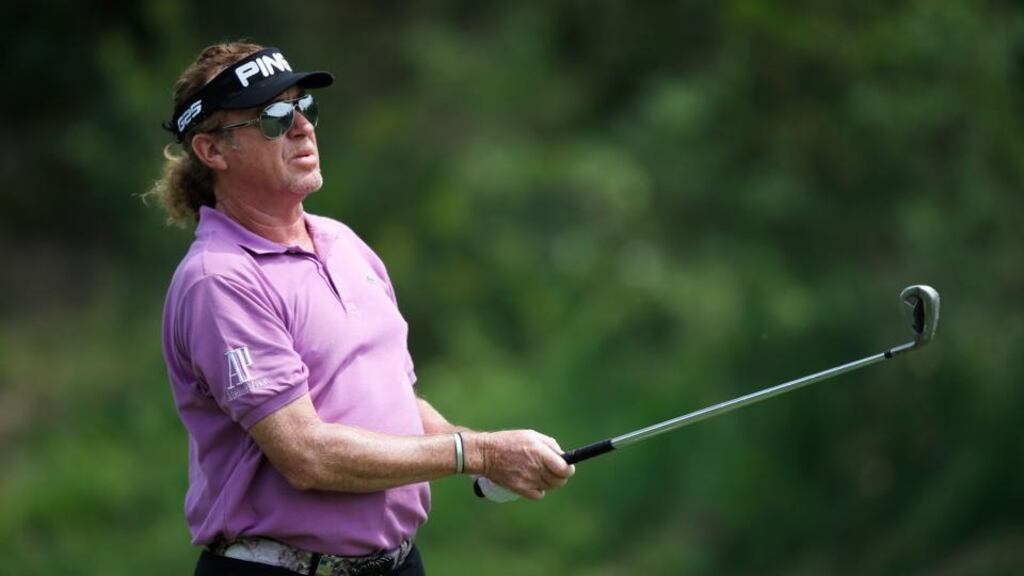 Miguel Angel Jimenez on his way to winning the Spanish Open. Photograph: Dean Mouhtaropoulos/Getty Images
