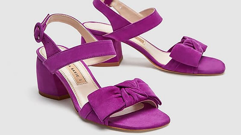 Zara mid-heel suede sandal with ribbon, €55.95