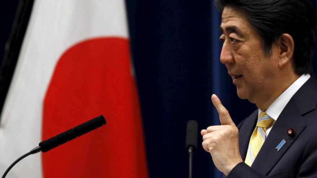 Japan’s prime minister Shinzo Abe: His cabinet has approved Bills to implement a drastic shift in security policy allowing the military to fight abroad for the first time since the second World War. Photograph: Toru Hanai/Reuters