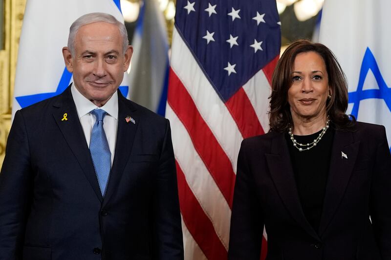 Mr Netanyahu with US vice-president Kamala Harris. Photograph: Julia Nikhinson/AP