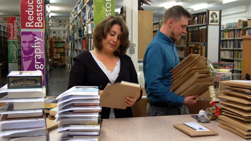 Dispatching books ordered online from Kenny’s bookshop in Galway