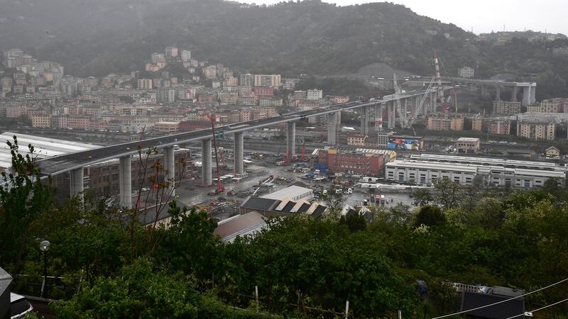 The newly completed Genoa motorway bridge, in Genoa, Italy,  April 28th, 2020. Photograph: Luca Zennaro/EPA