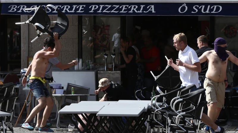 Russian fans clash with England supporters in Marseilles at Euro 2016. Photograph: Carl Court/Getty Images