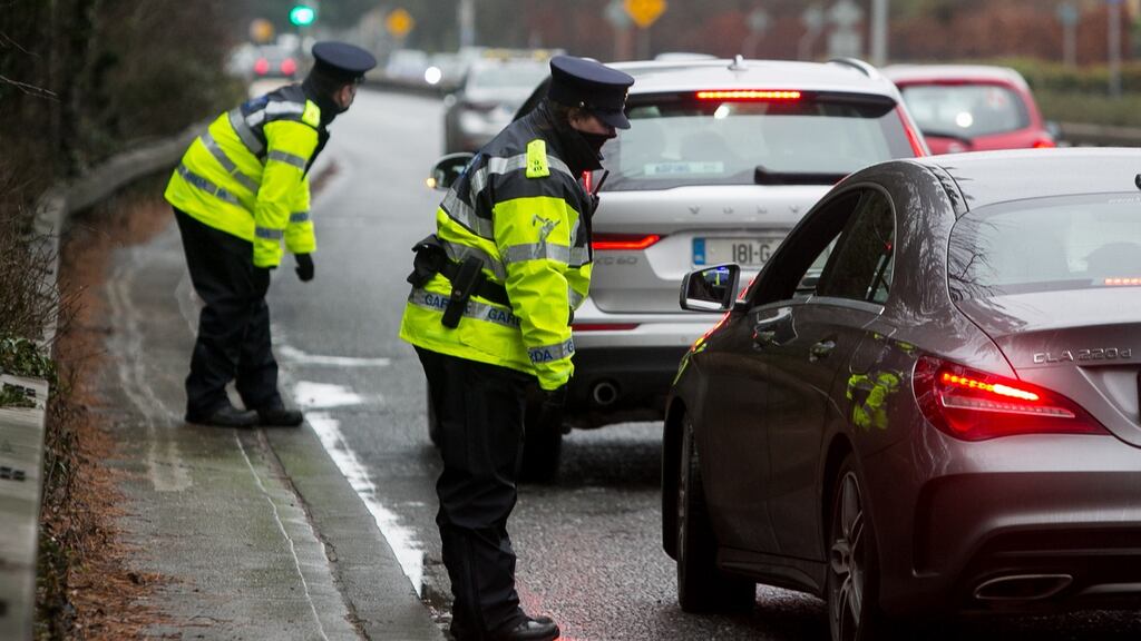 Garda checkpoint on the Navan Road during the Level 5 restrictions. Photograph: Gareth Chaney/Collins