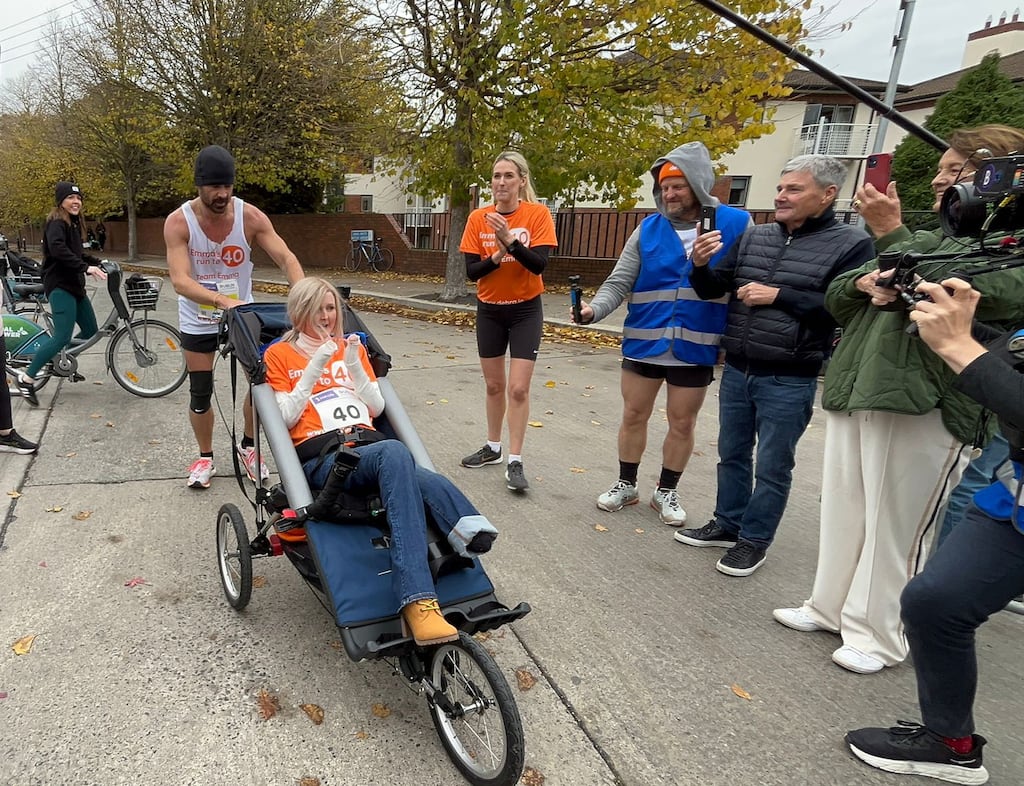 Actor Colin Farrell with epidermolysis bullosa (EB) sufferer Emma Fogarty at the Irish Life Dublin Marathon last month. Photograph: Alejandra Livschitz/Debra