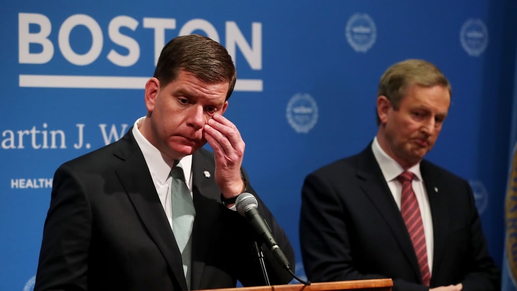 Boston mayor Marty Walsh with Taoiseach Enda Kenny. Walsh put a welcome  damper on what has been a bit of hypocritical Irish blarney for two decades now. Photograph: Niall Carson/PA Wire