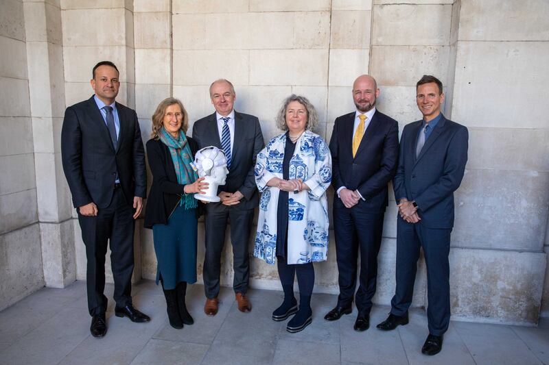 At the launch of the SFI research centre-led academic-clinical-industry Precision ALS research programme, were: Taoiseach Leo Varadkar; Prof Orla Hardiman, director of precision ALS at Trinity College Dublin; Prof Vinny Wade; Prof Linda Doyle, provost, Trinity College Dublin; Prof Philip Nolan, director general of SFI; and Prof David Henshall, director of the FutureNeuro SFI research centre. Photograph: Paul Sharp