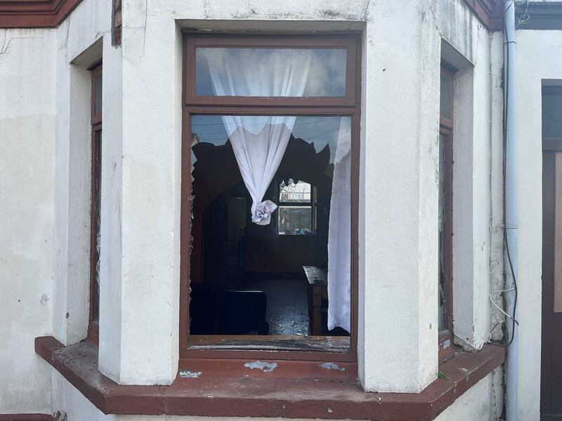 A damaged property at Clonavon Terrace, Ballymena. Photograph: Jonathan McCambridge/PA