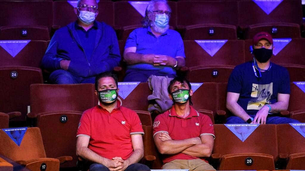 Fans watch the World Snooker Championships at The Crucible on Monday. Photograph: Getty Images