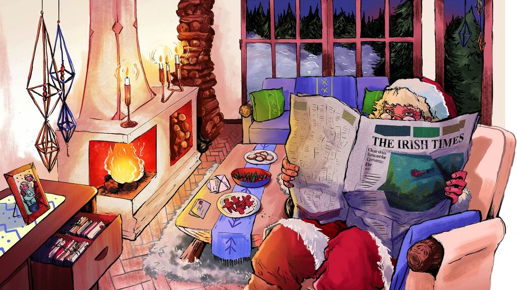 Santa Claus relaxing at home with The Irish Times. Illustration: Dearbhla Kelly