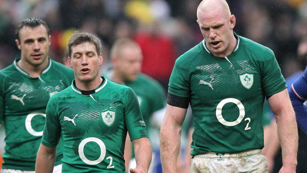 Ireland’s Ronan O’Gara and Paul O’Connell after a Six Nations match against France at Stade de France, Paris in April 2012. Photograph: Billy Stickland/Inpho