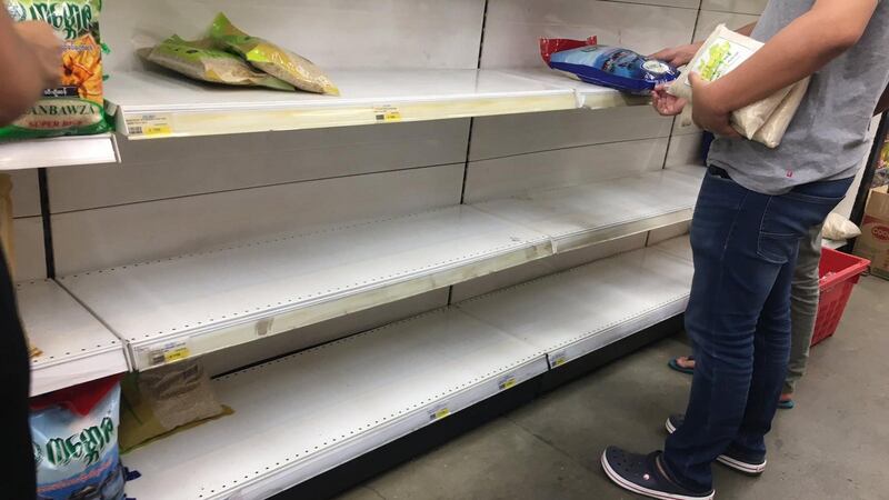 Empty shelves inside a  supermarket in Thingangyun following the overnight coup. Photograph: Marie Starr via Twitter
