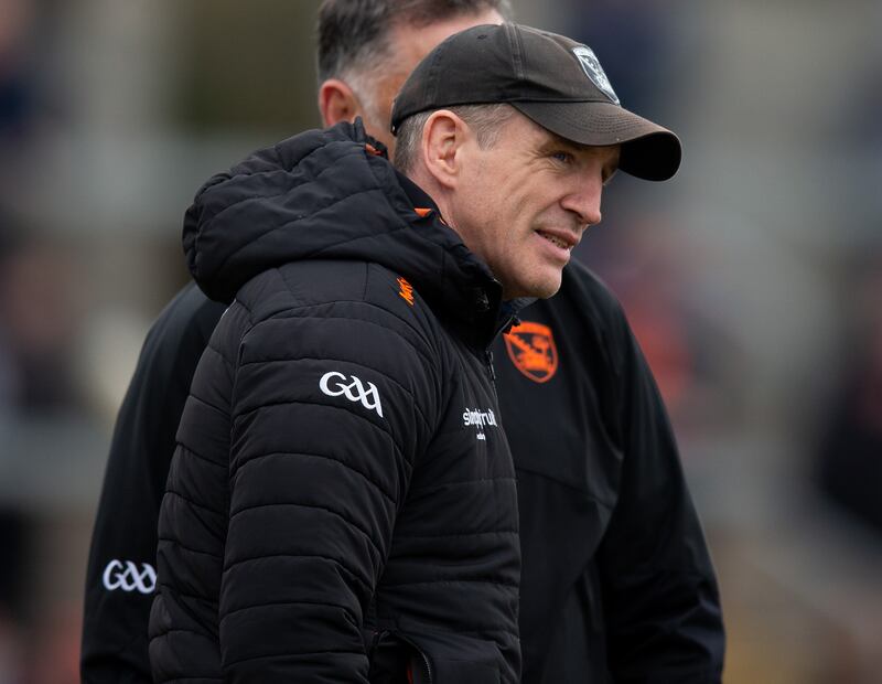 Armagh manager Kieran McGeeney: his team show terrific coherence when setting up to defend kickouts. Photograph: Leah Scholes/Inpho
