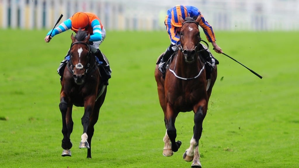 Ryan Moore (R) partnered Aidan O’Brien’s Churchill to victory in the opening race at Royal Ascot on Saturday. Photograph: Getty