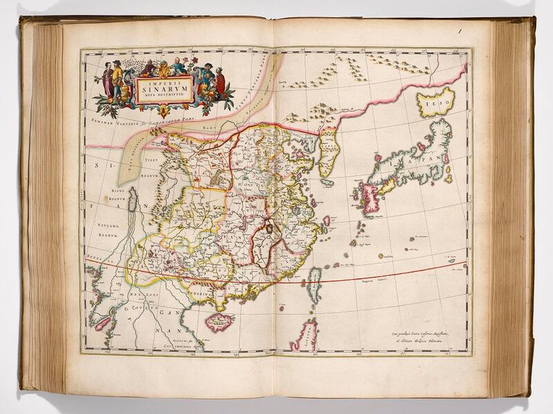 A hand-coloured map of Japan and China from 1662. This is on display in the current exhibition