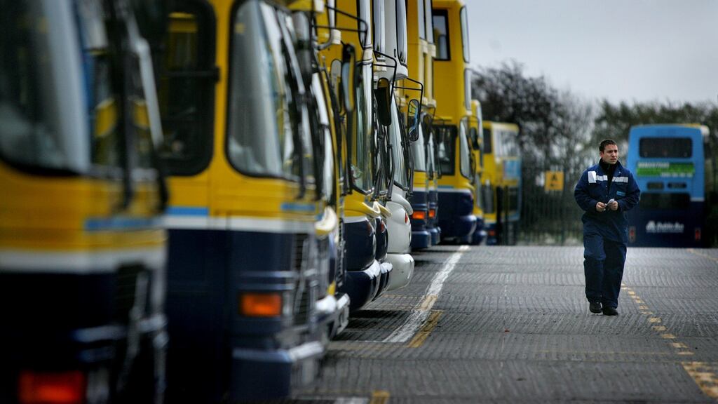 Buses are seen in the Dublin Bus Harristown Bus depot. Staff at the company are seeking a pay rise that will give them parity with Luas drivers.