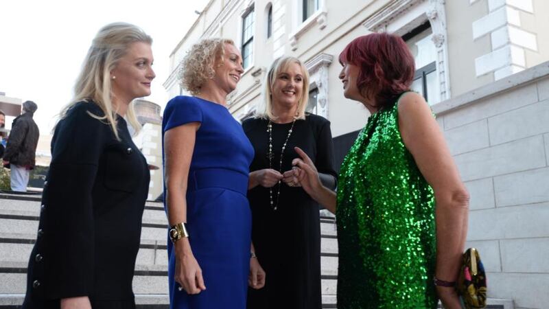 Sarah McDonnell, editor, The Gloss Magazine; Anne O’Leary, chief executive of Vodafone Ireland; Jane McDonnell, publisher ofThe Gloss Magazine; and Janet Street Porter, at the 10th annual Look the Business event in the Mansion House, Dublin last night. Photographer: Dara Mac Dónaill / The Irish Times