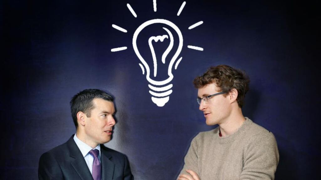 Donal Flynn, Group Director, ESB and Paddy Cosgrave, founder and CEO of the Dublin Web Summit launch applications for this year’s ESB Spark of Genius Award. Photograph: Marc O’Sullivan