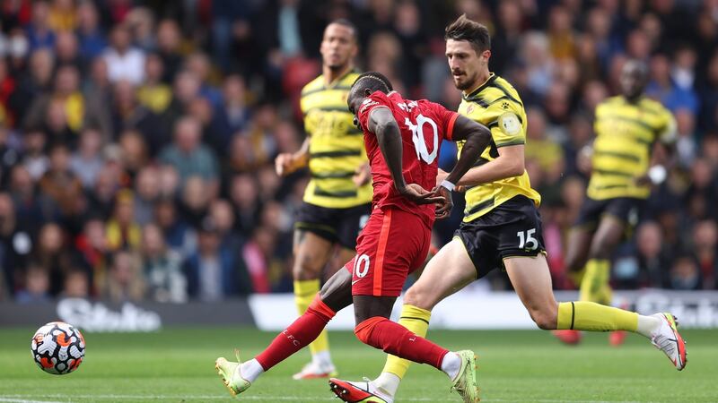 Sadio Mané scores the opener. Photo: Richard Heathcote/Getty Images