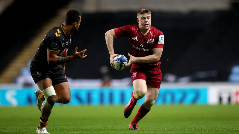 Patrick Campbell breaks free to score a try. Photograph: Ryan Byrne/Inpho