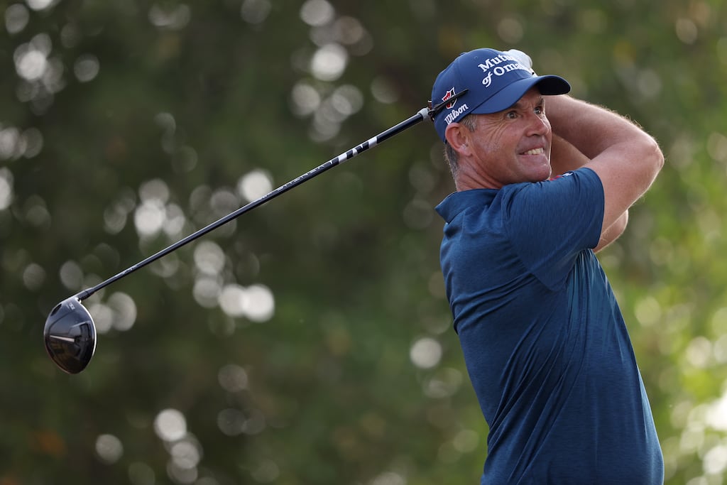 Pádraig Harrington drives on the 16th hole during the second round of the Ras Al Khaimah Championship at Al Hamra Golf Club. Photograph: Warren Little/Getty Images
