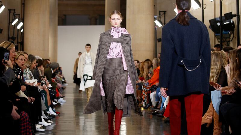 Models present creations at the Victoria Beckham show during London Fashion Week. Photograph: Henry Nicholls/Reuters