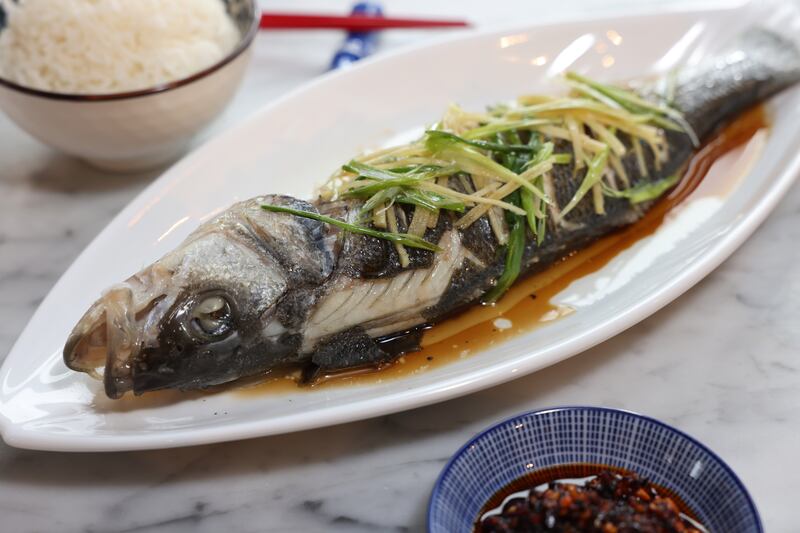 Steamed sea bass with ginger and spring onion. Photograph: Dara Mac Dónaill