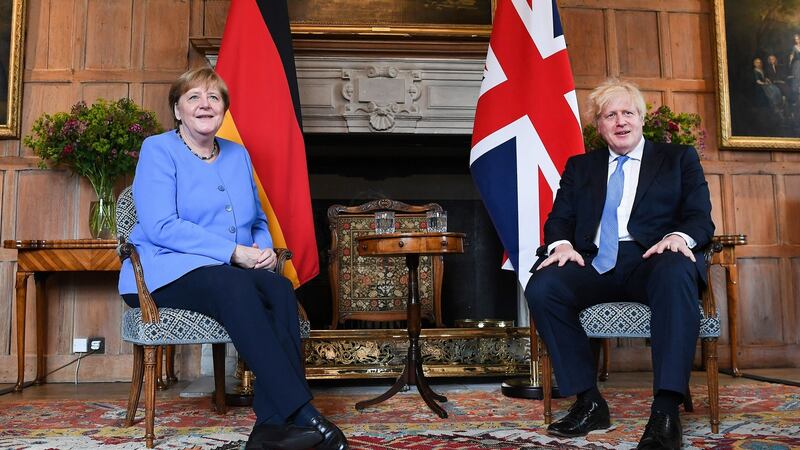 Angela Merkel and Boris Johnson at Chequers. Photograph: Andy Rain/EPA/Bloomberg