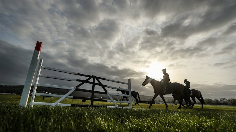 Horses from Henry de Bromhead’s yard on the gallops at Cheltenham on Monday. Photograph: David Davies/PA Wire
