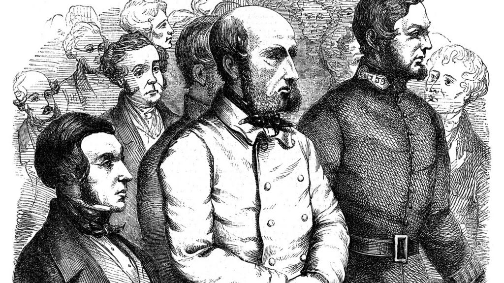 James Spollin, in his first public appearance since his arrest, hears the charges against him at the police court. Photograph: Illustrated Times, July 11th, 1857. (© British Library Board. All Rights Reserved / Bridgeman Images)