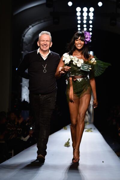 Jean Paul Gaultier and Naomi Campbell walk the runway in Paris, 2015. Photograph: Pascal Le Segretain/Getty