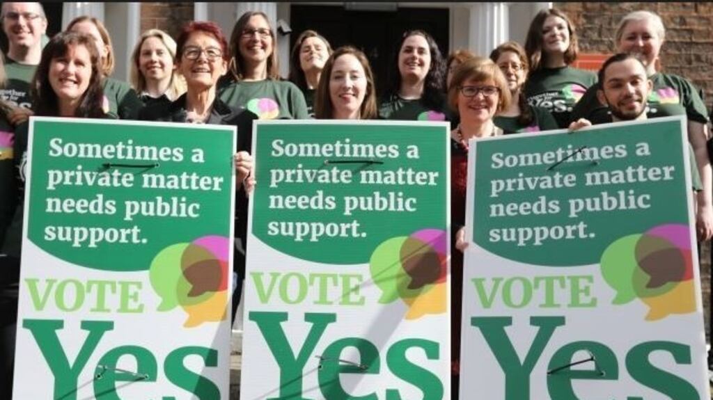 Together for Yes campaigners outside their HQ during the abortion referendum campaign