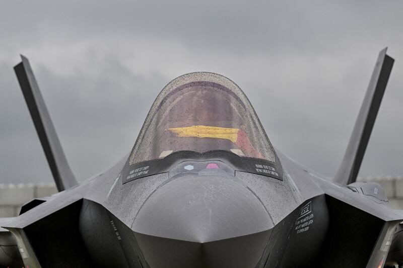A Lockheed Martin F-35 Lightning II fighter jet arrives at the Florennes military airbase in Belgium this week. Photograph: Dirk Waem/ AFP via Getty Images