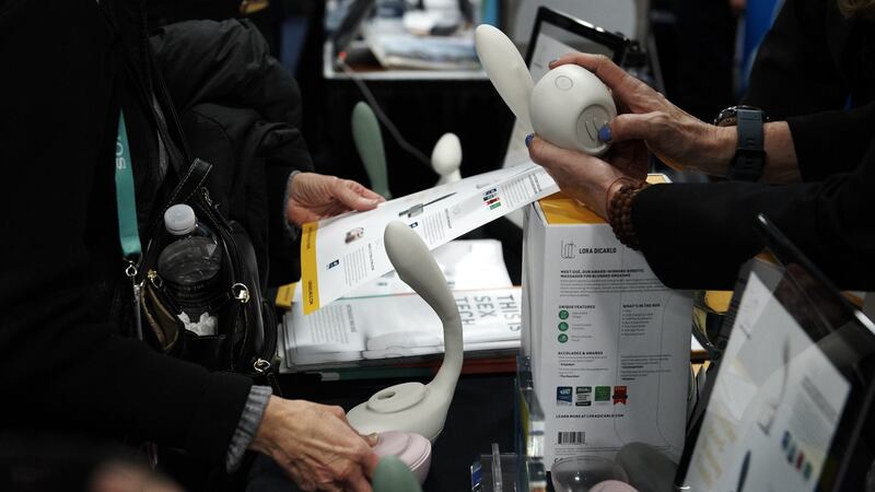People handle Lora DiCarlo adult toy products at CES 2020. Photograph: Bridget Bennett/Bloomberg