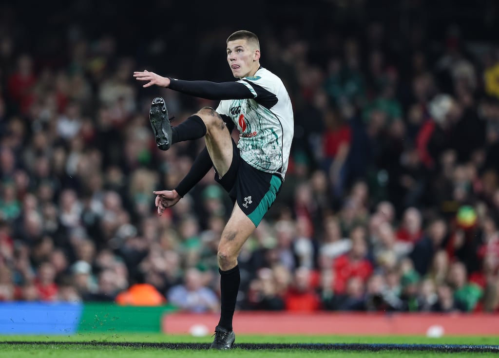 Ireland's Sam Prendergast in action against Wales on Saturday. Photograph: Dan Sheridan/Inpho