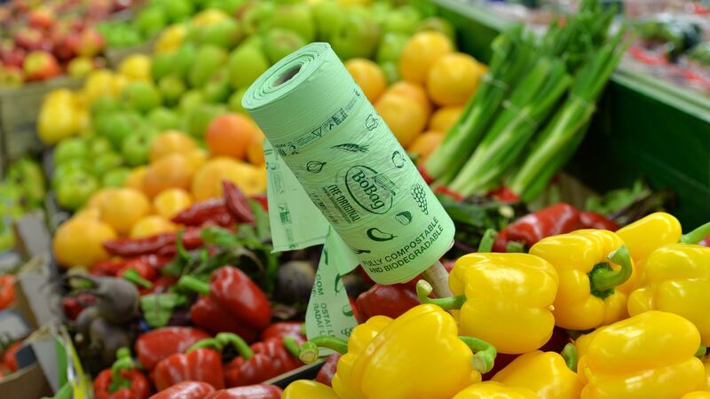 Biodegradable bags used to package fruit and veg at Nolan’s supermarket in Clontarf. Photograph: Alan Betson