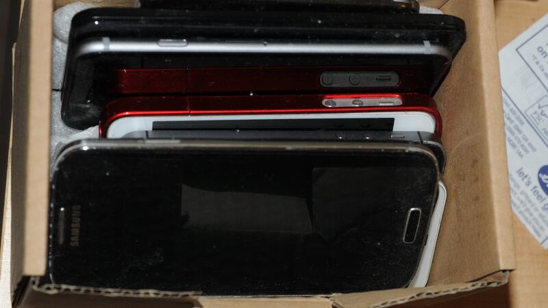 A photo issued by Greater Manchester Police of the mobile phones found in the home of Reynhard Sinaga. Photograph: Greater Manchester Police/PA Wire