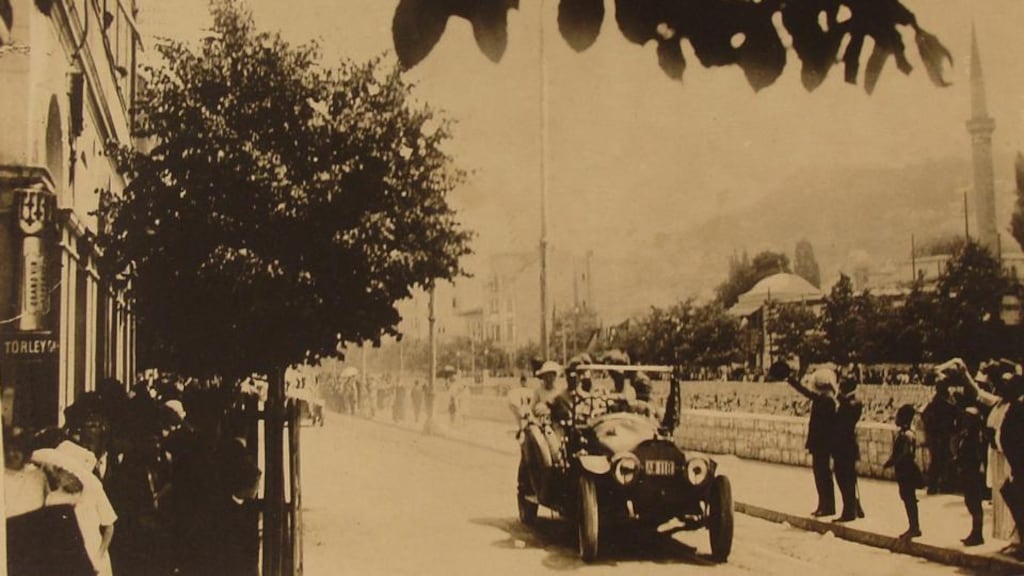 Archduke Franz Ferdinand and his wife Sophie travel in a car seconds before their assassination in Sarajevo on June 28th, 1914. Russian media accused Ayustria of discriminating against the Serbs and stoking tensions that culminated in the assassinations. Photograph: JU Sarajevo Museum / handout via Reuters