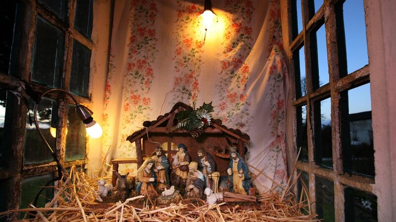 The figurines in the Clooneyquinn crib are illuminated by means of a power line from Richard Cullen’s adjacent home. Photograph: Brian Farrell