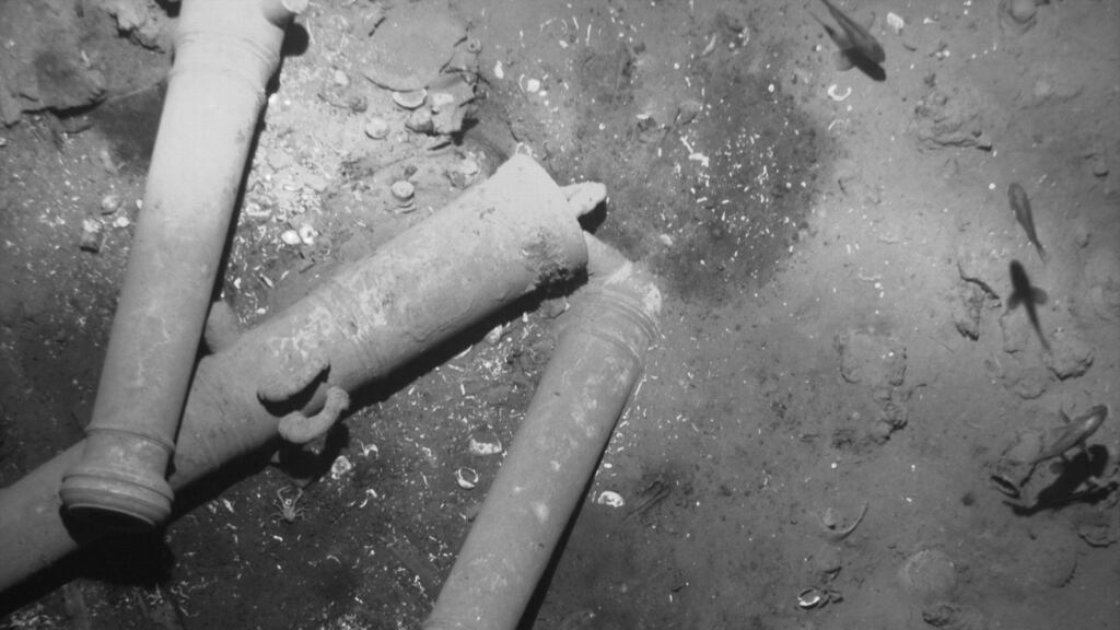 A handout picture released  by the Colombian culture ministry shows the remains of the Spanish galleon San Jose, sunk off the Caribbean coast of Cartagena. The ship was sunk by British warships in 1708. Photograph: AFP/Culture ministry