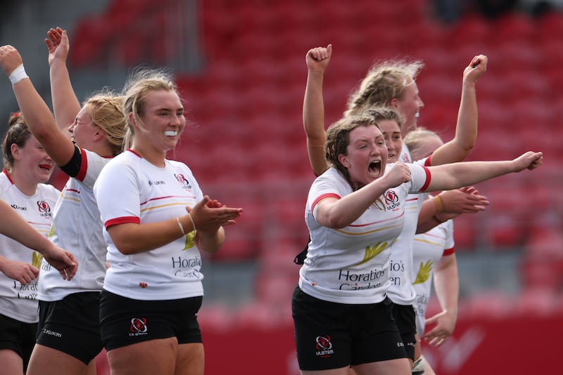Ulster's Maebh Clenaghan celebrates at the final whistle after victory over Connacht in the third/fourth place decider. Photograph: James Crombie/Inpho