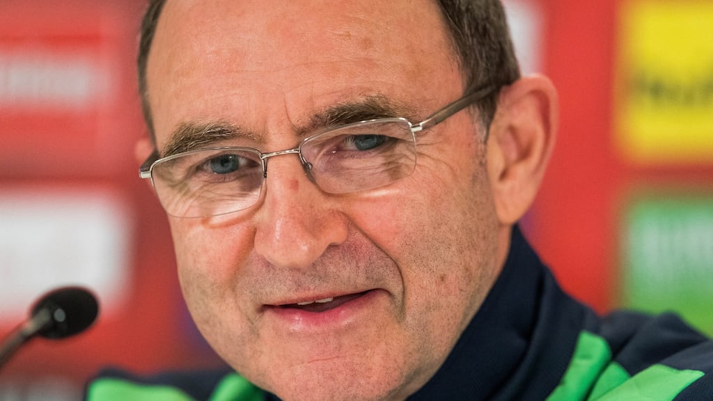 Republic of Ireland manager Martin O’Neill at the pre-match press conference at the Ernst-Happel Stadium in Vienna. Photograph:  Ryan Byrne/Inpho