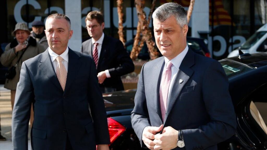 Kosovo’s prime minister Hashim Thaci (right) arrives for a meeting with Serbian prime minister Ivica Dacic and European Union foreign policy chief Catherine Ashton in Brussels earlier this week. Photograph: Francois Lenoir/Reuters