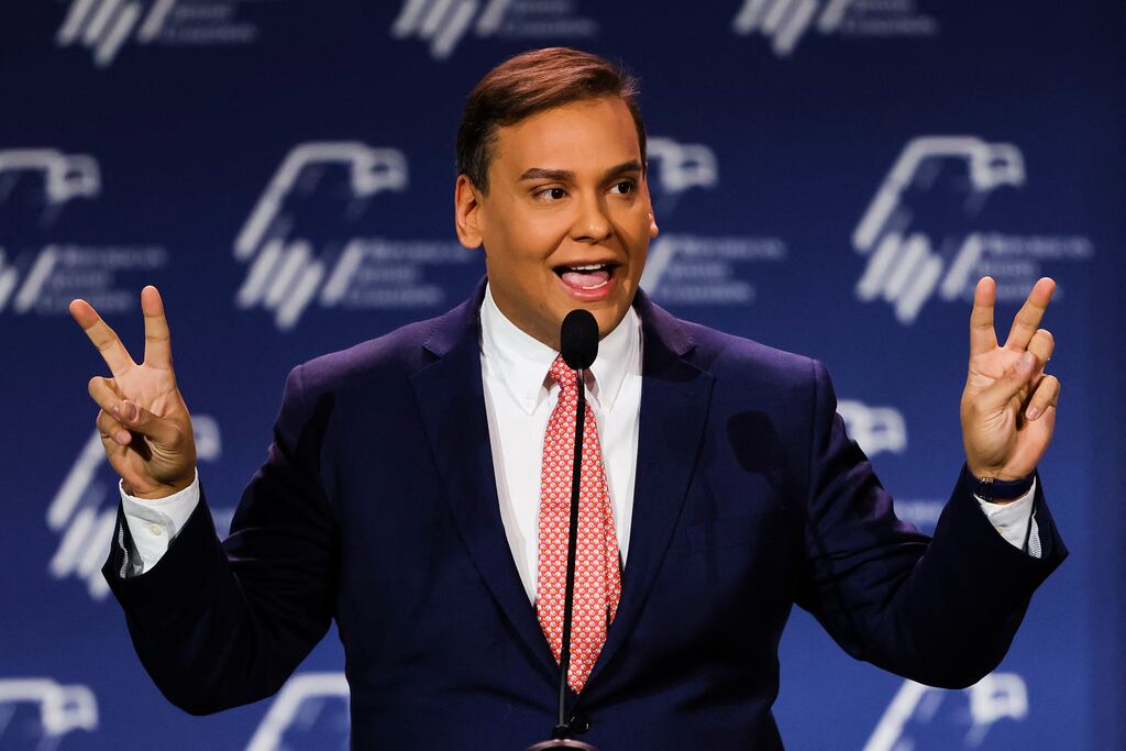 George Santos, elected to represent parts of New York, claimed he had studied at Baruch College and worked for Wall Street firms. Photograph: Wade Vandervort/AFP via Getty Images