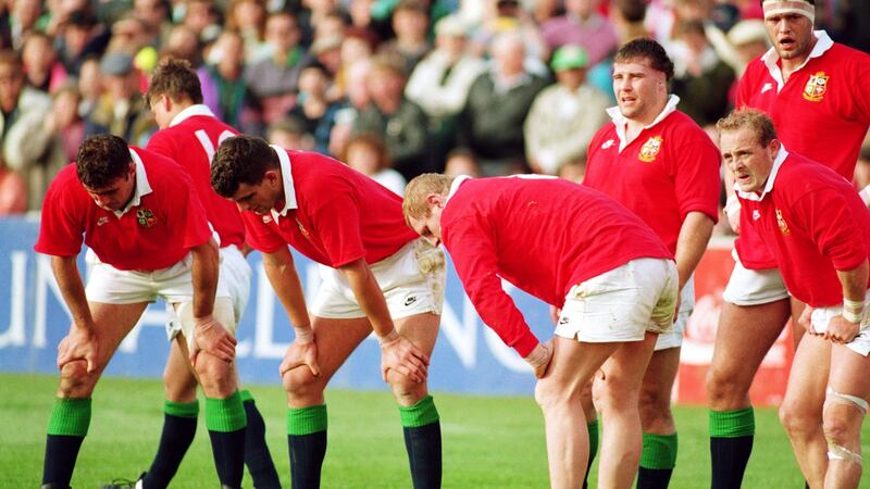 Dejected Lions players pictured as they head for defeat during the third Test match against New Zealand at Eden Park in 1993. Photograph: David Rogers/Getty Images