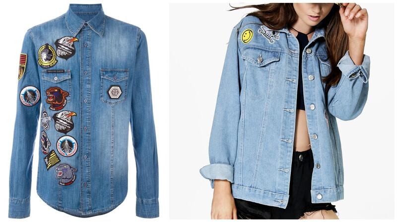 This Jodie Oversized denim jacket with patches (right) for €27 is an easy transitional item, and this denim shirt for €698 from Philipp Plein (left) at farfetch.com will get you through to next year