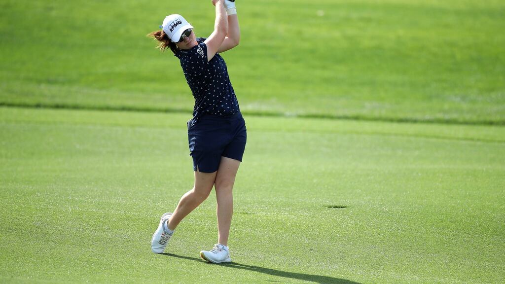 Leona Maguire of Ireland hits from the 16th hole fairway during the Chevron Championship. Photograph: Katelyn Mulcahy/Getty