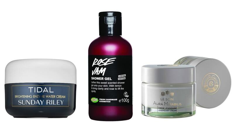 Sunday Riley Tidal moisturiser, Rose Jam from Lush, Roger & Gallet Aura Mirabilis Legendary Cream